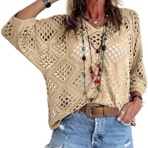 Boutique mocha tan open crochet knit sweater size 4XL